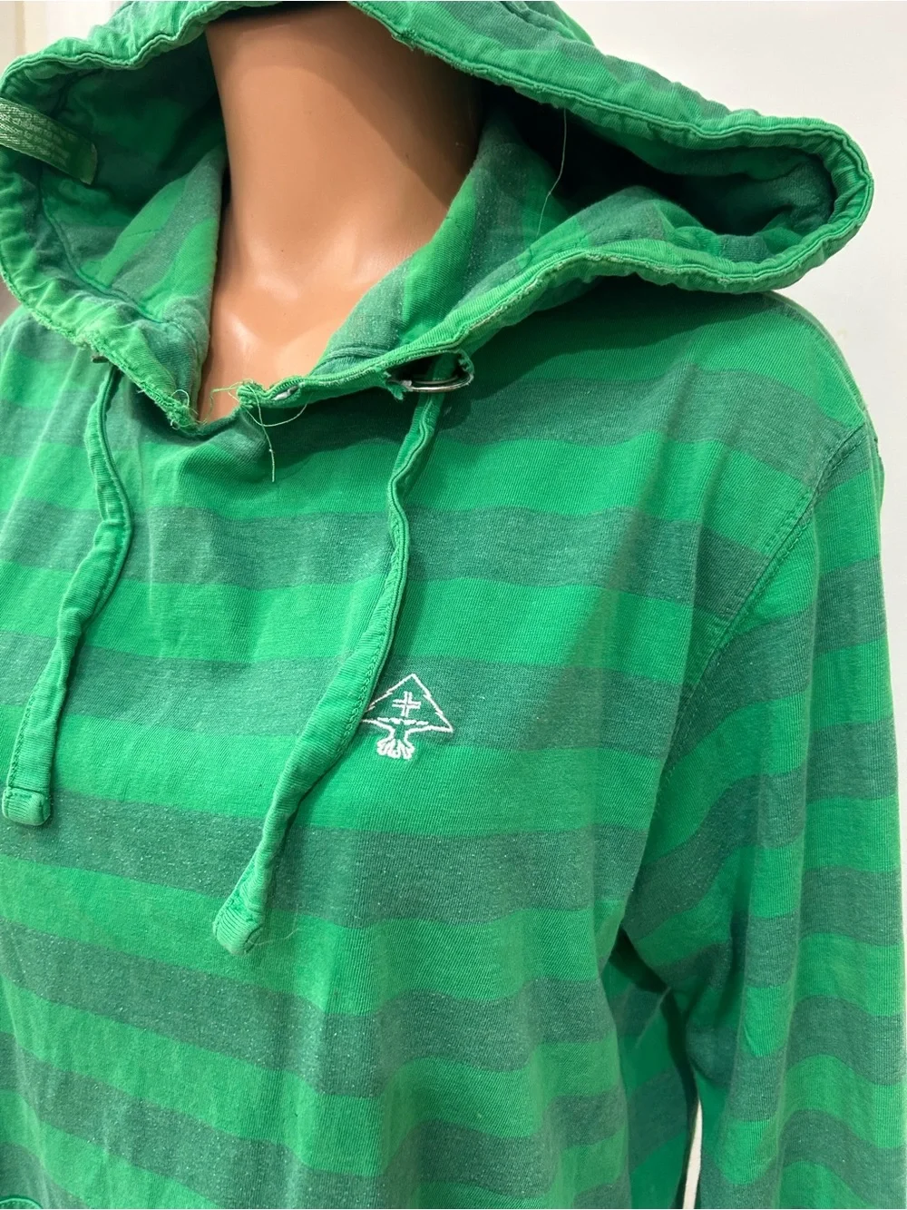 LRG Small Y2K Green Striped Hooded Pullover Sweater - Men's